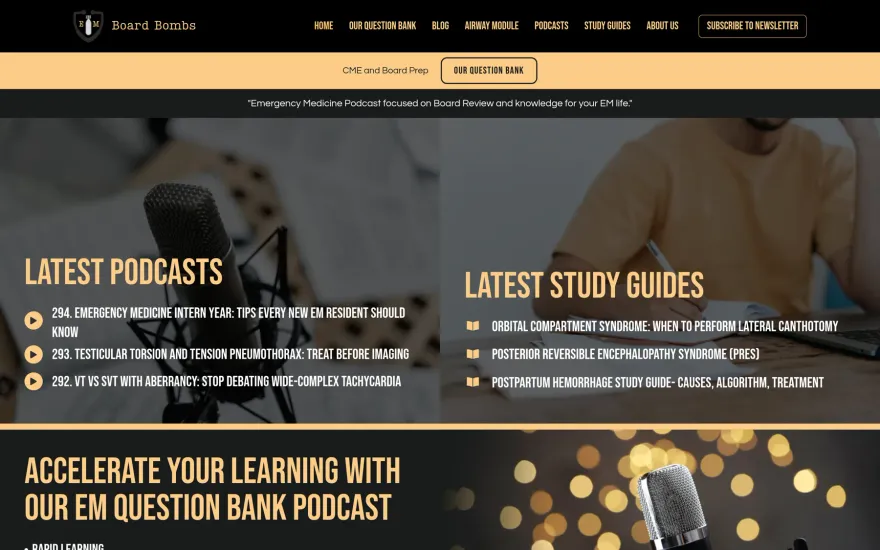 EM Board Bombs website, on desktop