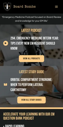 EM Board Bombs website, on mobile