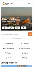 Website Eversoul Lisbon, Experiences, on mobile