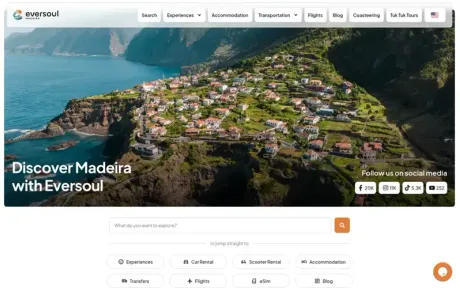 Website Eversoul Madeira, Experiences, on desktop