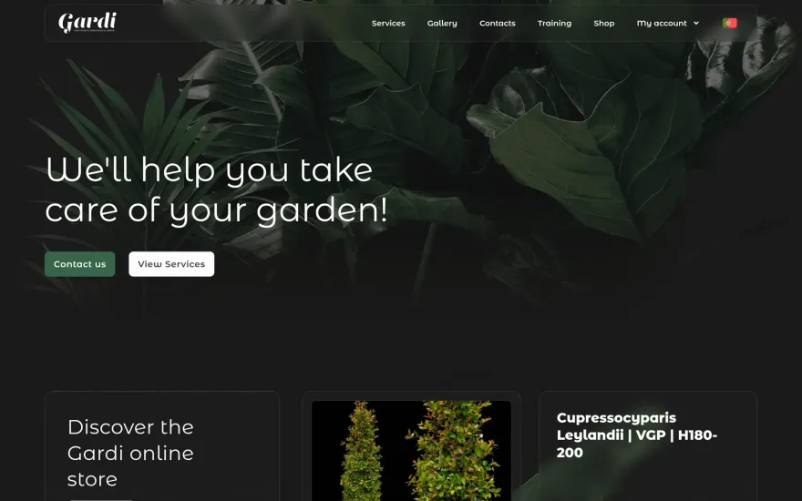 Gardi website, on desktop
