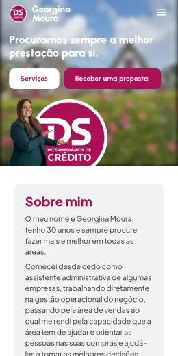 Georgina Moura website, on mobile