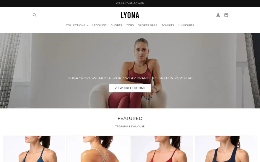 LYONA Sportswear website, on desktop