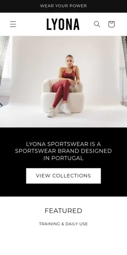 LYONA Sportswear website, on mobile