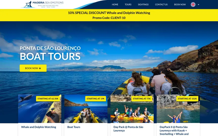 Madeira Sea Emotions website, on desktop