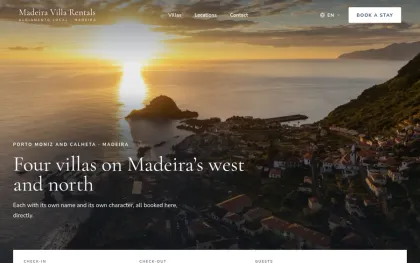 Madeira Villa Rentals website, on desktop