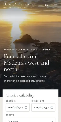 Madeira Villa Rentals website, on mobile
