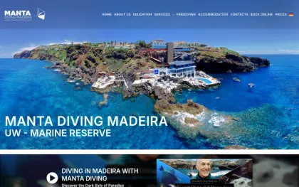 Manta Diving Madeira website, on desktop