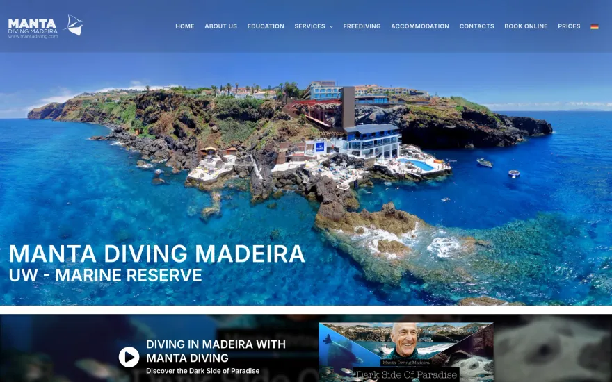 Manta Diving Madeira website, on desktop