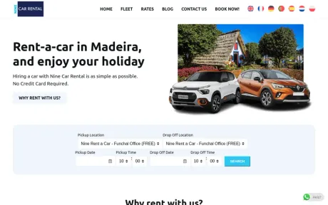 Website Nine Rent-a-Car, Car rental, on desktop