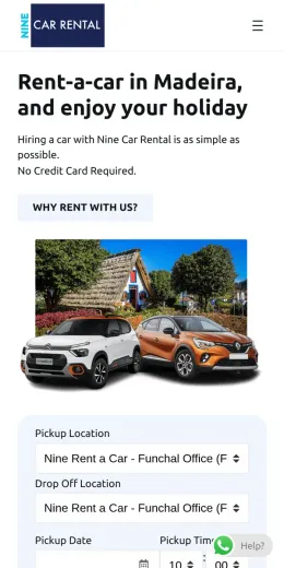Nine Rent-a-Car website, on mobile