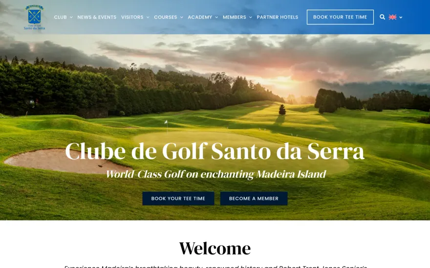 Santo da Serra Golf website, on desktop