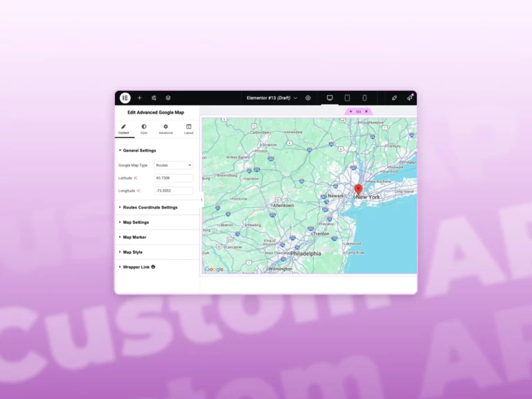 A screenshot of a custom api integration in Wordpress with a pink gradient in the background.