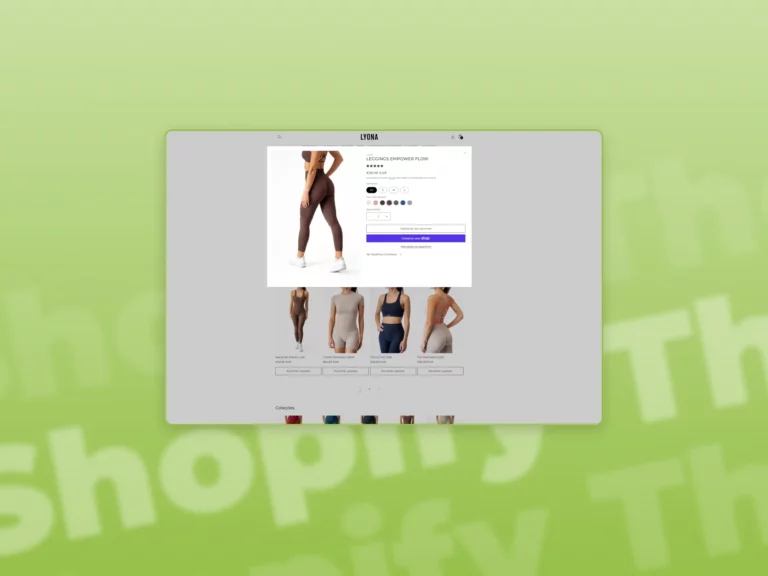 A screenshot of the lyona sportswear website with a a shopify theme designed development by sevenscope in a green gradient background.
