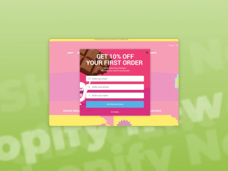 A screenshot of a Shopify New Subscriber Discount pop ad in a green gradient background.
