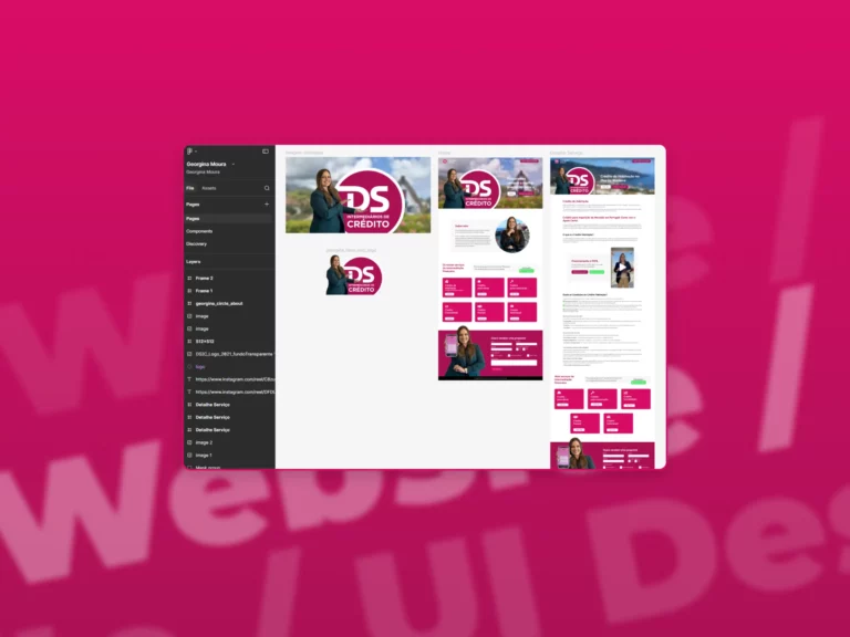 A screenshot of the georginamoura.com website UI design in Figma designed and development by sevenscope in a pink color gradient background.